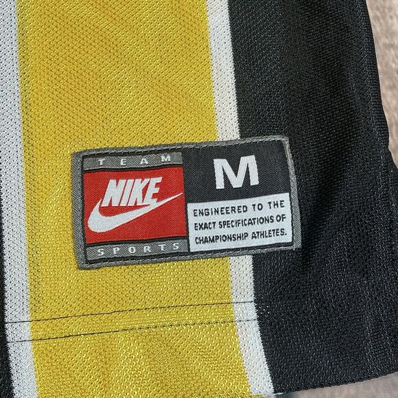 Vintage Nike Soccer Jersey Yellow Black Striped Center Swoosh Size M 90s Team - Picture 3 of 16